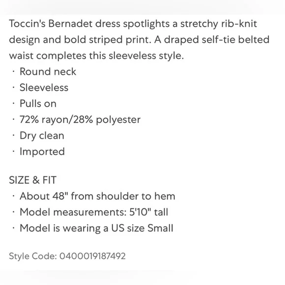 Toccin Bernadet Black/White Belted Striped Knit Midi-Dress Saks Fifth Avenue, L